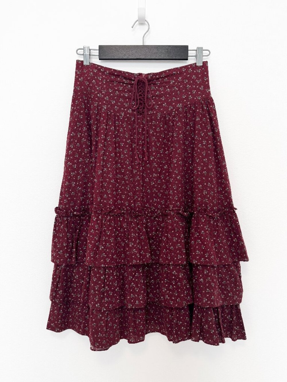 Vintage Jessica's Gunnies Gunne Sax Burgundy Floral Tiered Ruffle Skirt Size 13